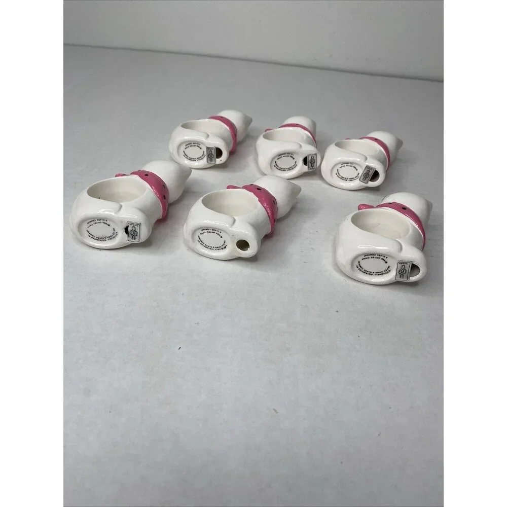 Vintage Cat Napkin Rings 1985 United China Glass Co. Taiwan Set 6 Ceramic Kitty